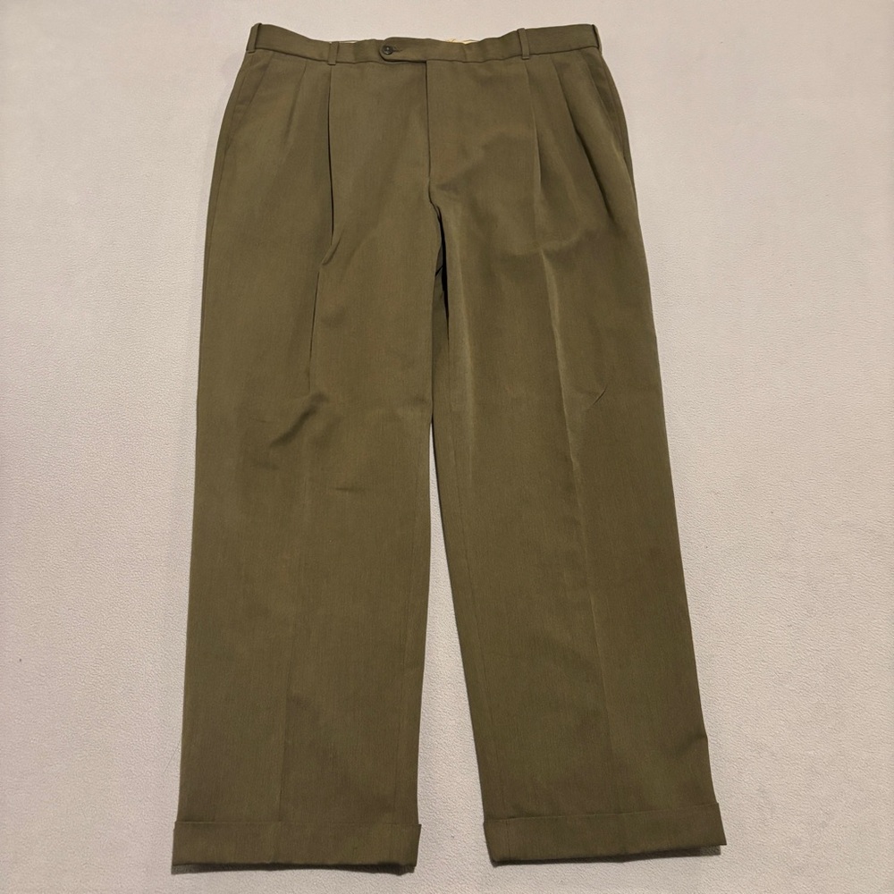 Vintage 90s Pleated Cuffed Pants Size 40 Khaki Preppy Old Money Quiet Luxury‎
